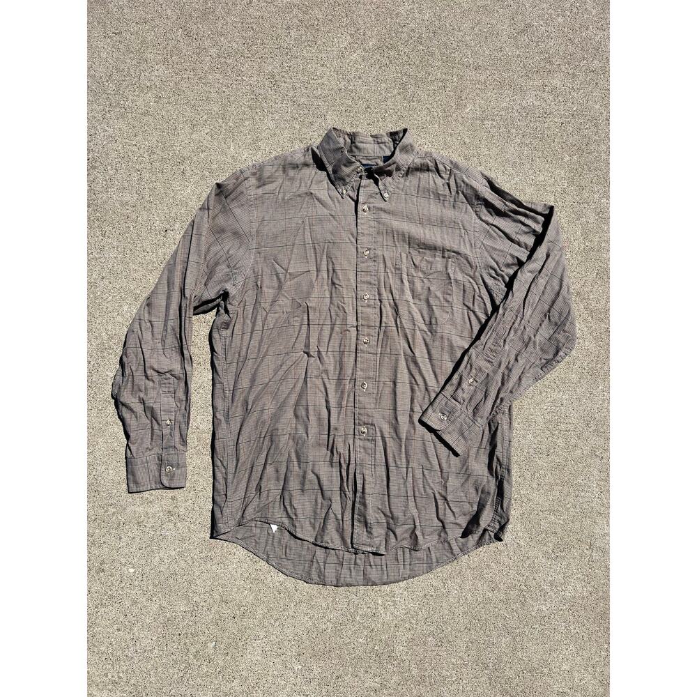 Vtg‎ Lands End Cotton Plaid Shirt L Gorpcore Streetwear Grunge Earth Tone Retro